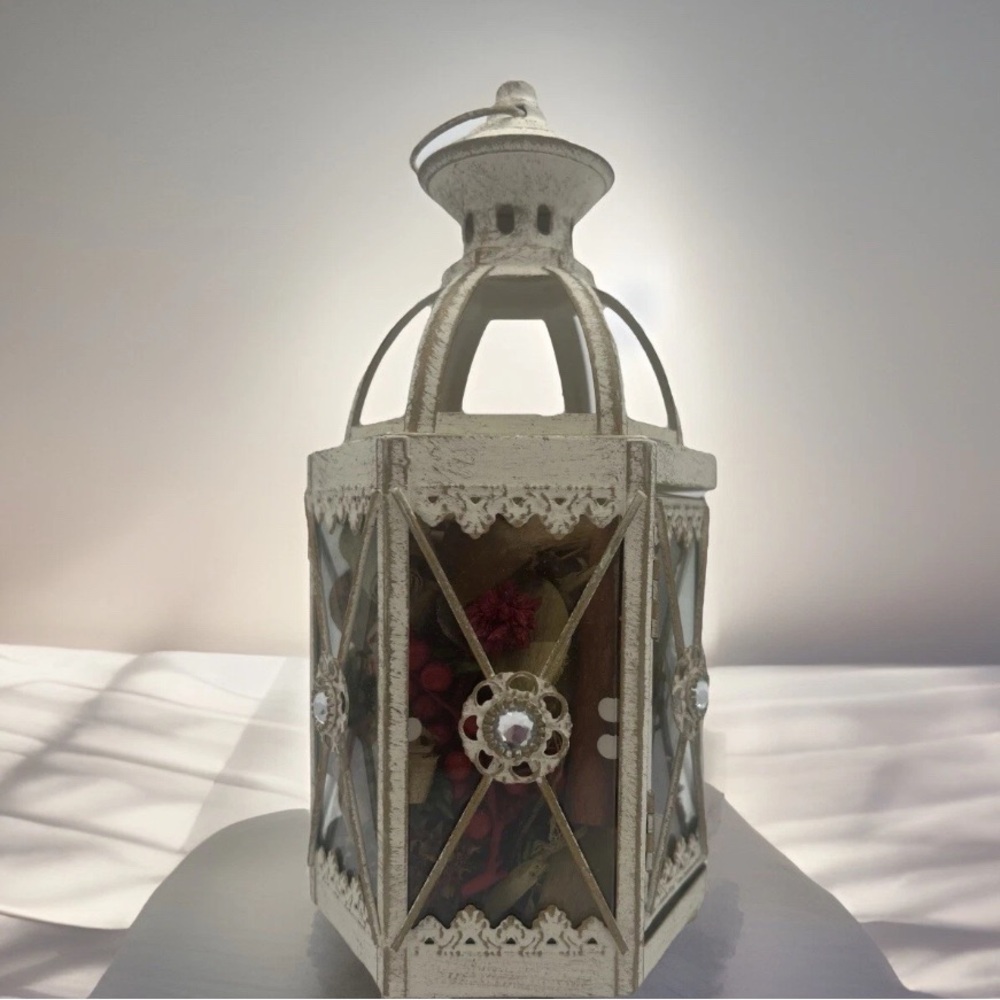 Rustic Distressed Metal Candle or Potpourri Holder Lantern 9”x4”
